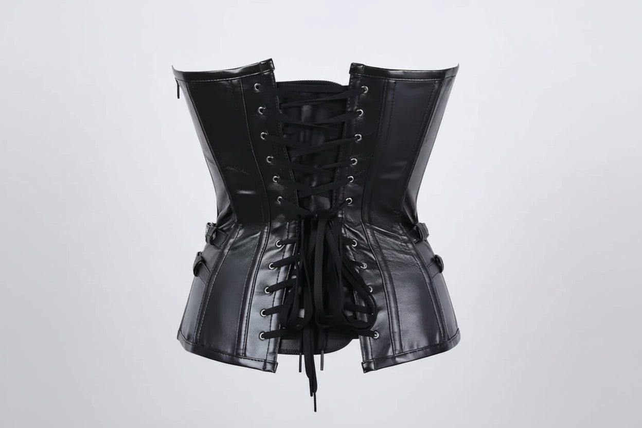 Black Faux Leather waist reducing overbust Corsets Overbust Corset Easto Garments