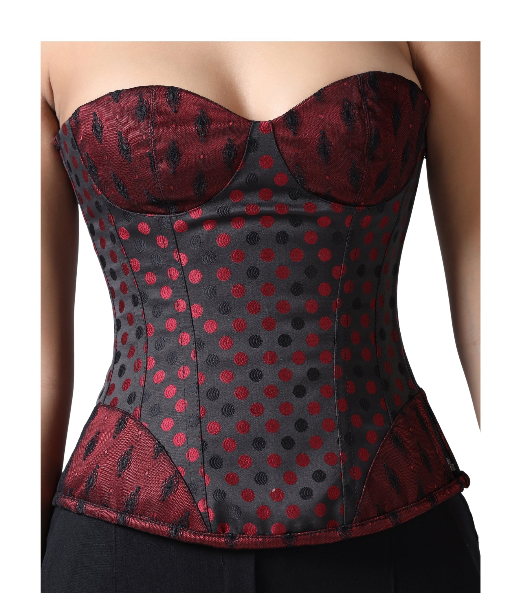 Red/Black Jaquard Overbust Corset Easto Garments