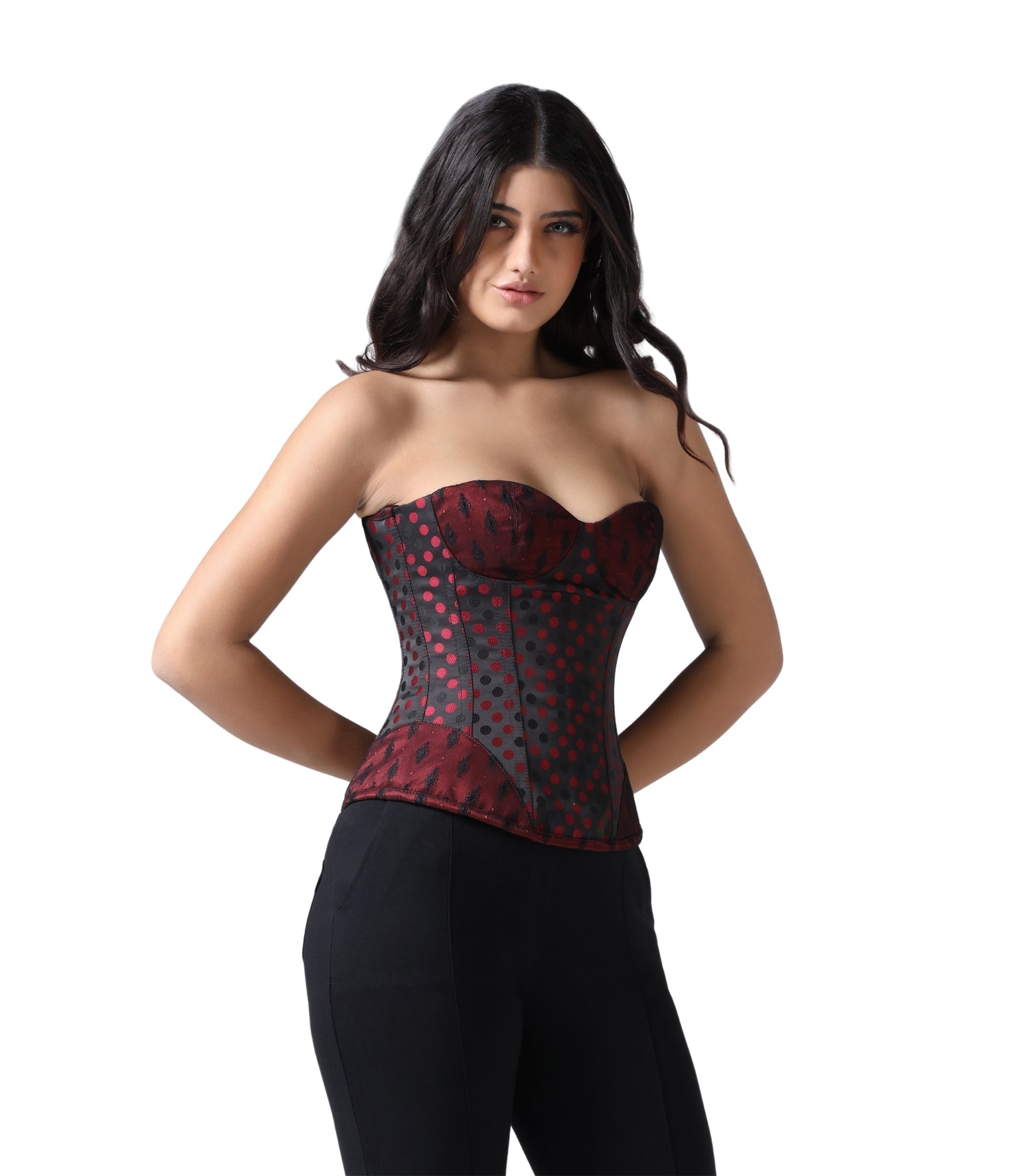 Red/Black Jaquard Overbust Corset Easto Garments