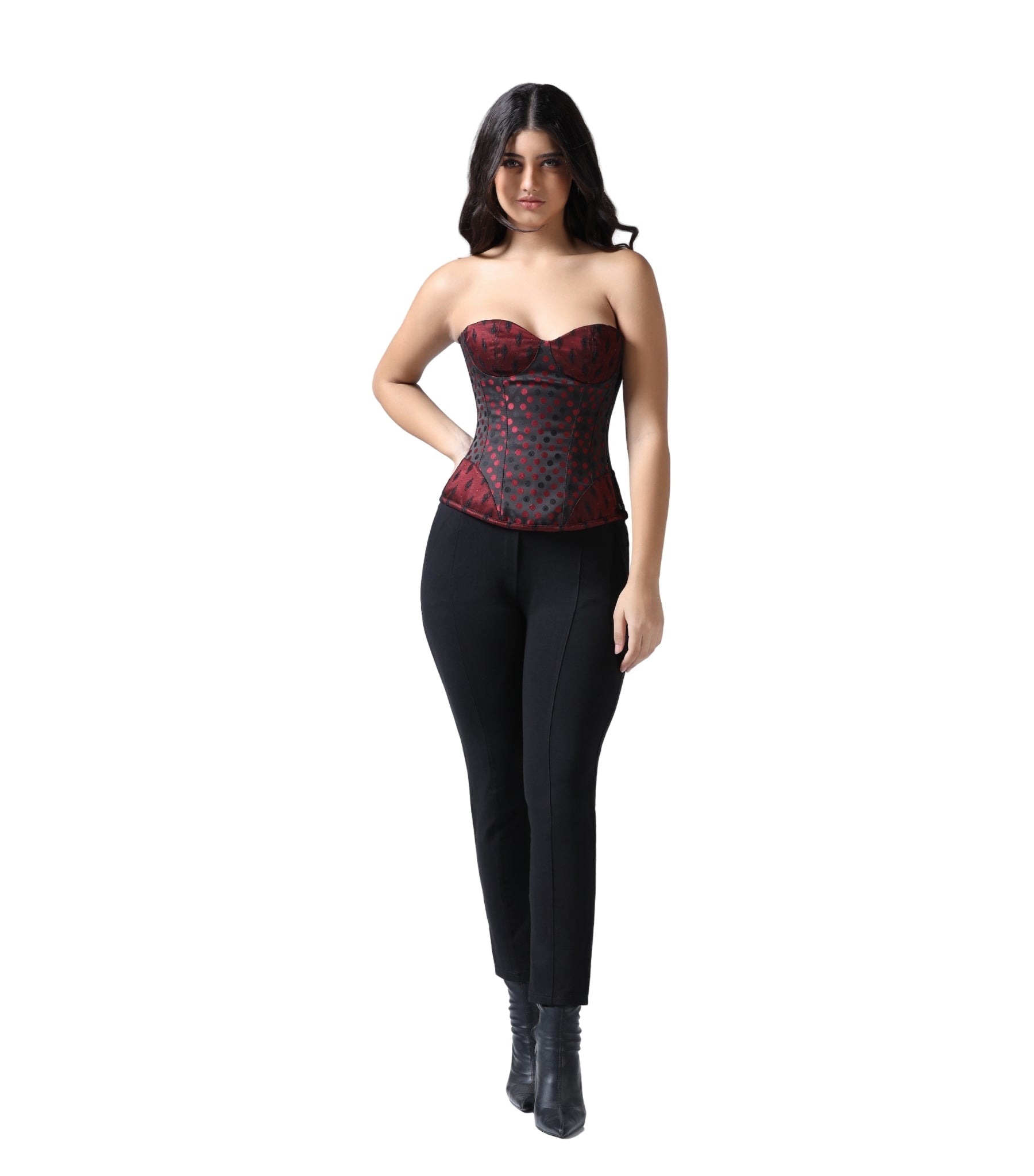 Red/Black Jaquard Overbust Corset Easto Garments