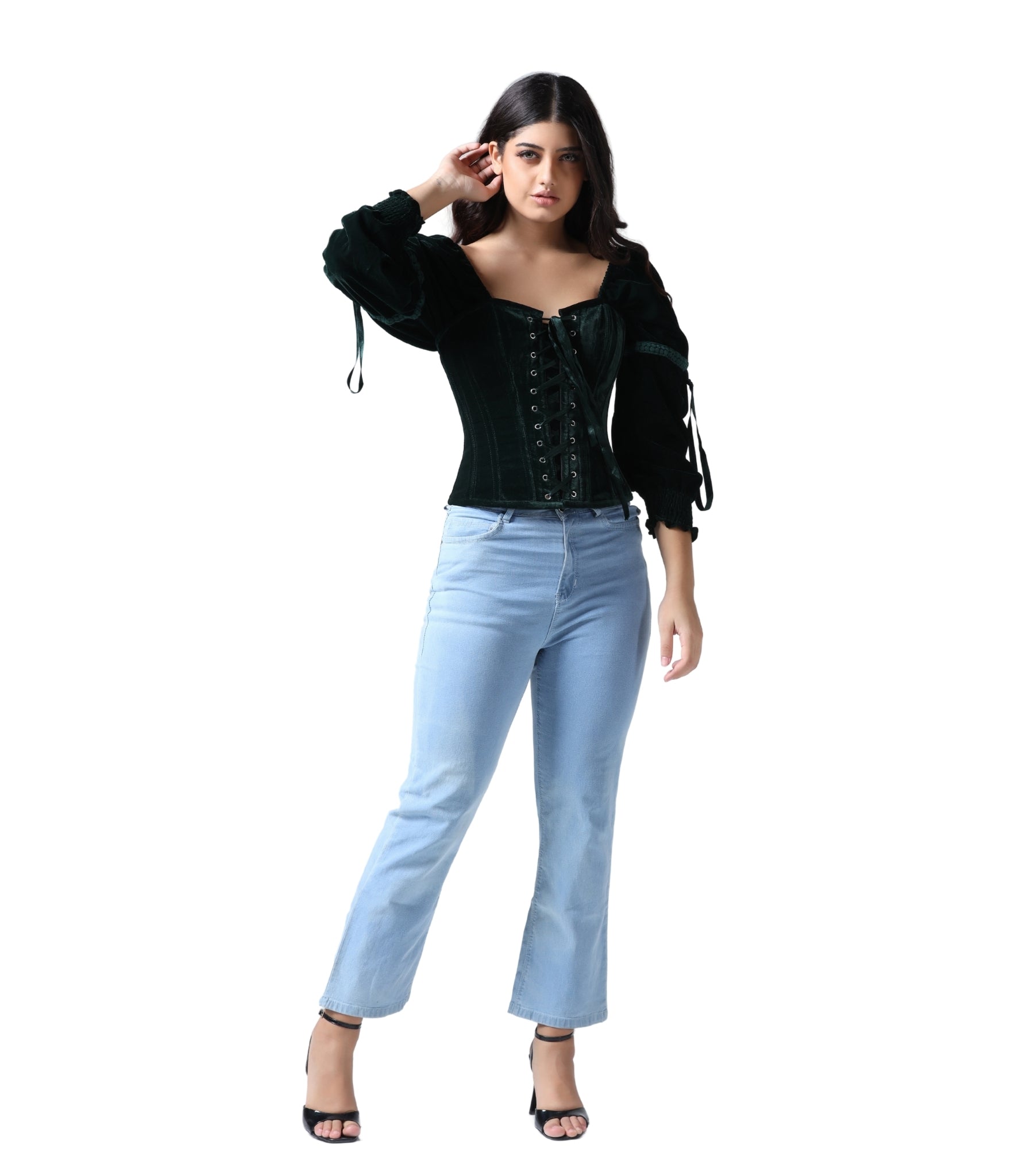 Emerald Empress  Off-Shoulder Green Velvet Corset Top | Wholesale Renaissance Corset