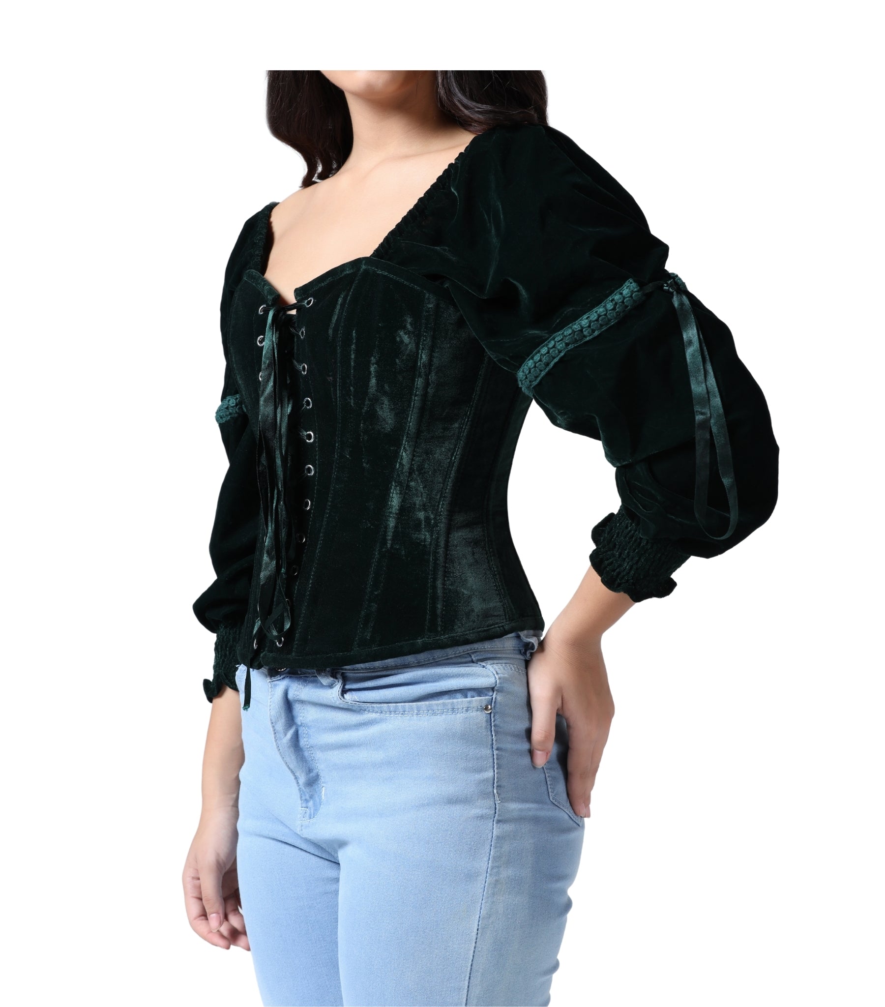 Emerald Empress - Off-Shoulder Green Velvet Corset Top | Wholesale Renaissance Corset