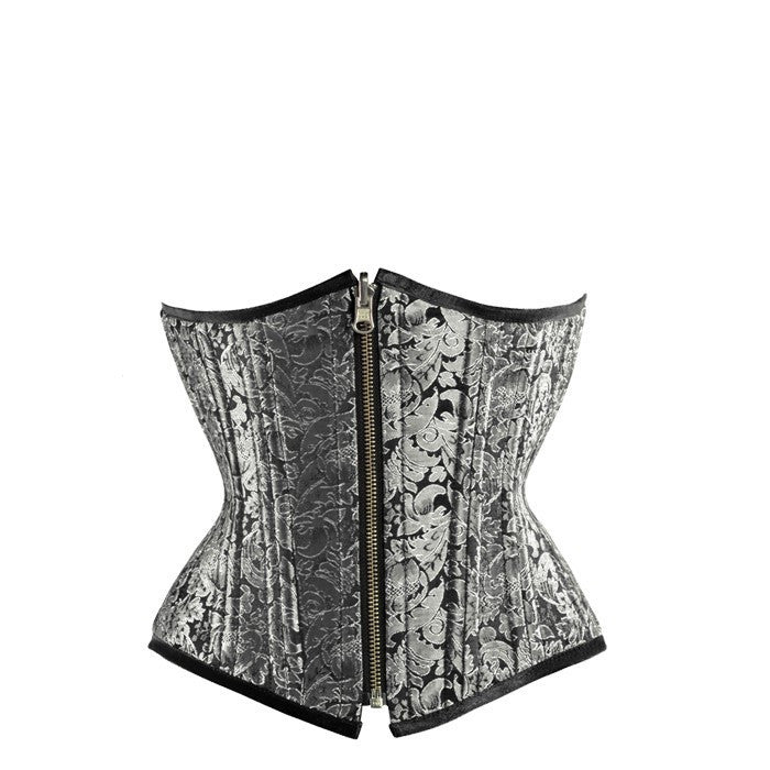 Silver/Black Brocade Authentic Steel Boned Reversible Waist Training Underbust Corset