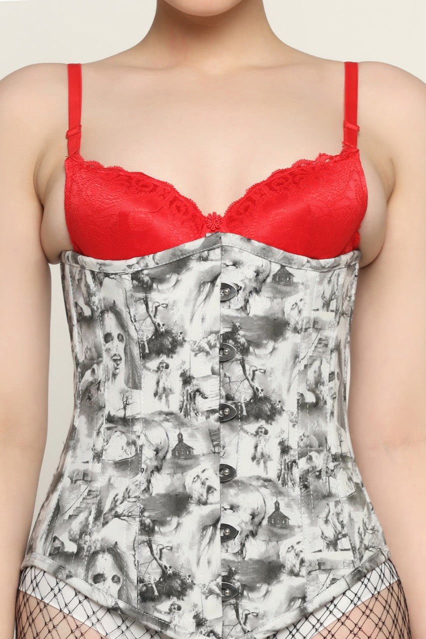 Quatrefoil printed waist reducing longlined underbust corset
