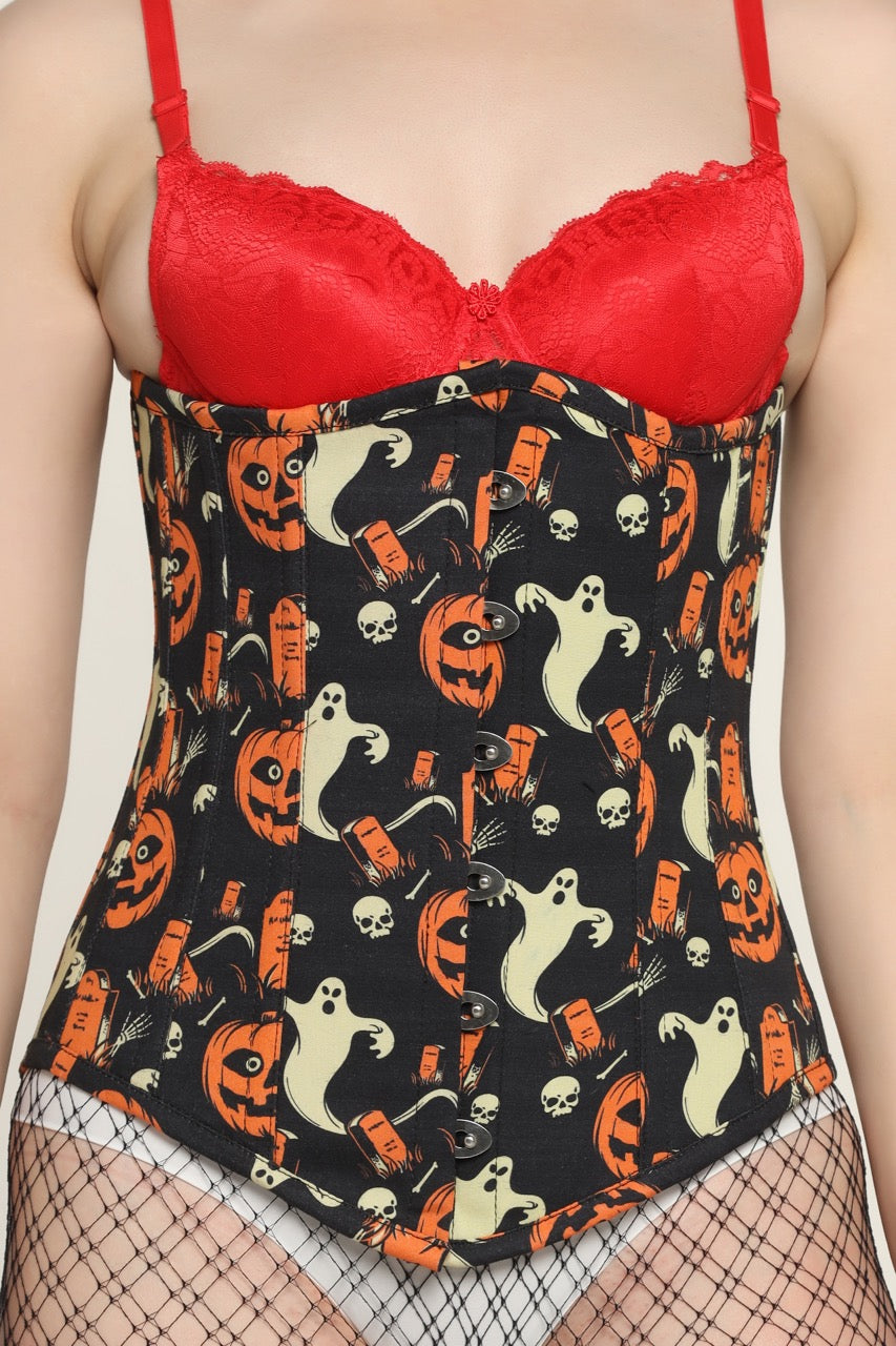 Houndstooth printed waist reducing longlined underbust corset