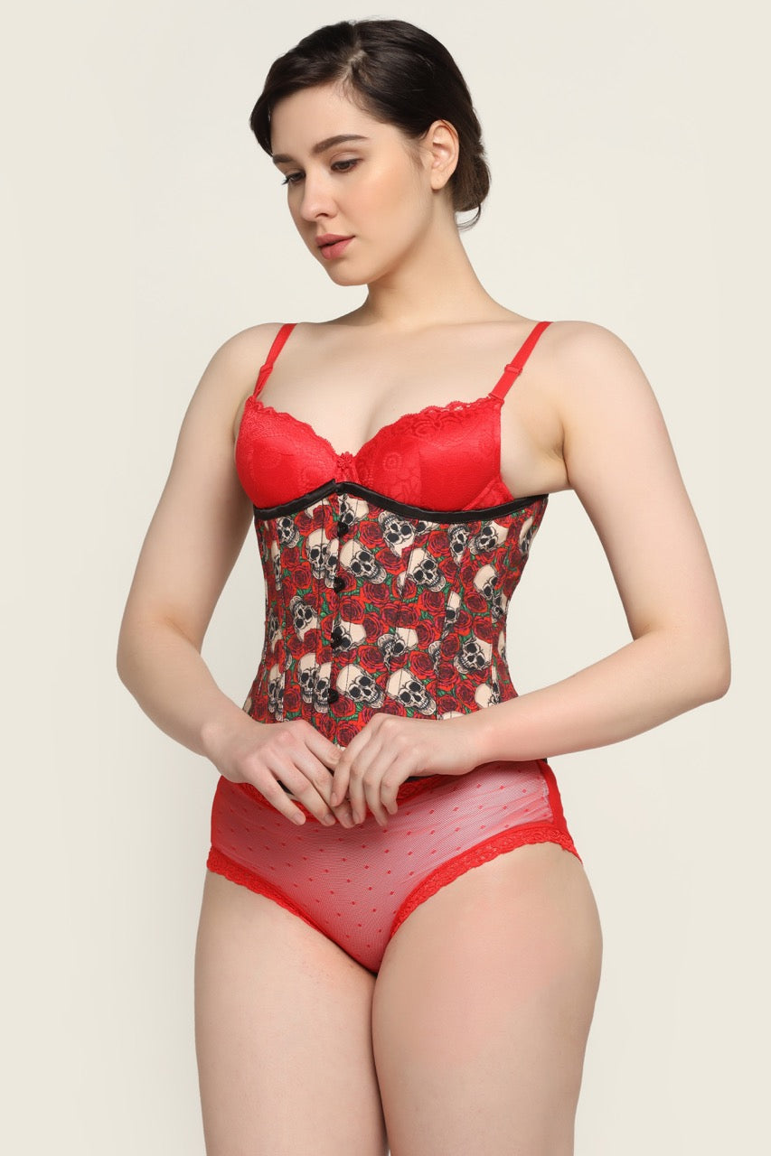 Skull Rose printed waist reducing underbust corset
