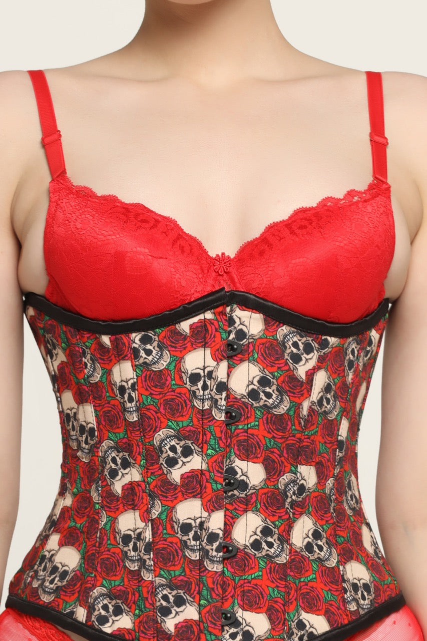 Skull Rose printed waist reducing underbust corset
