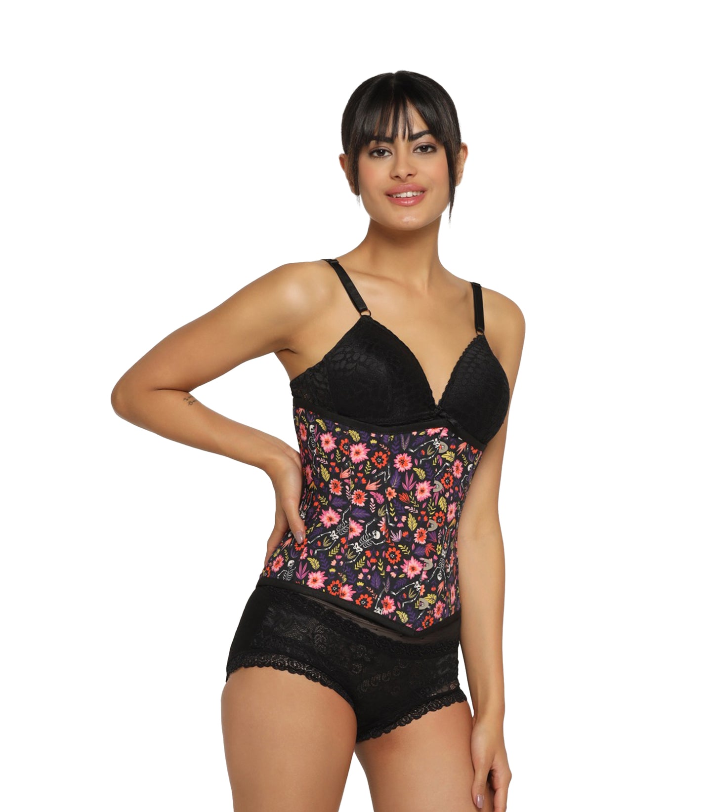 Ikat printed waist reducing underbust corset