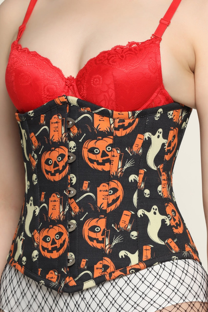 Pumpkin ghost printed waist reducing underbust corset