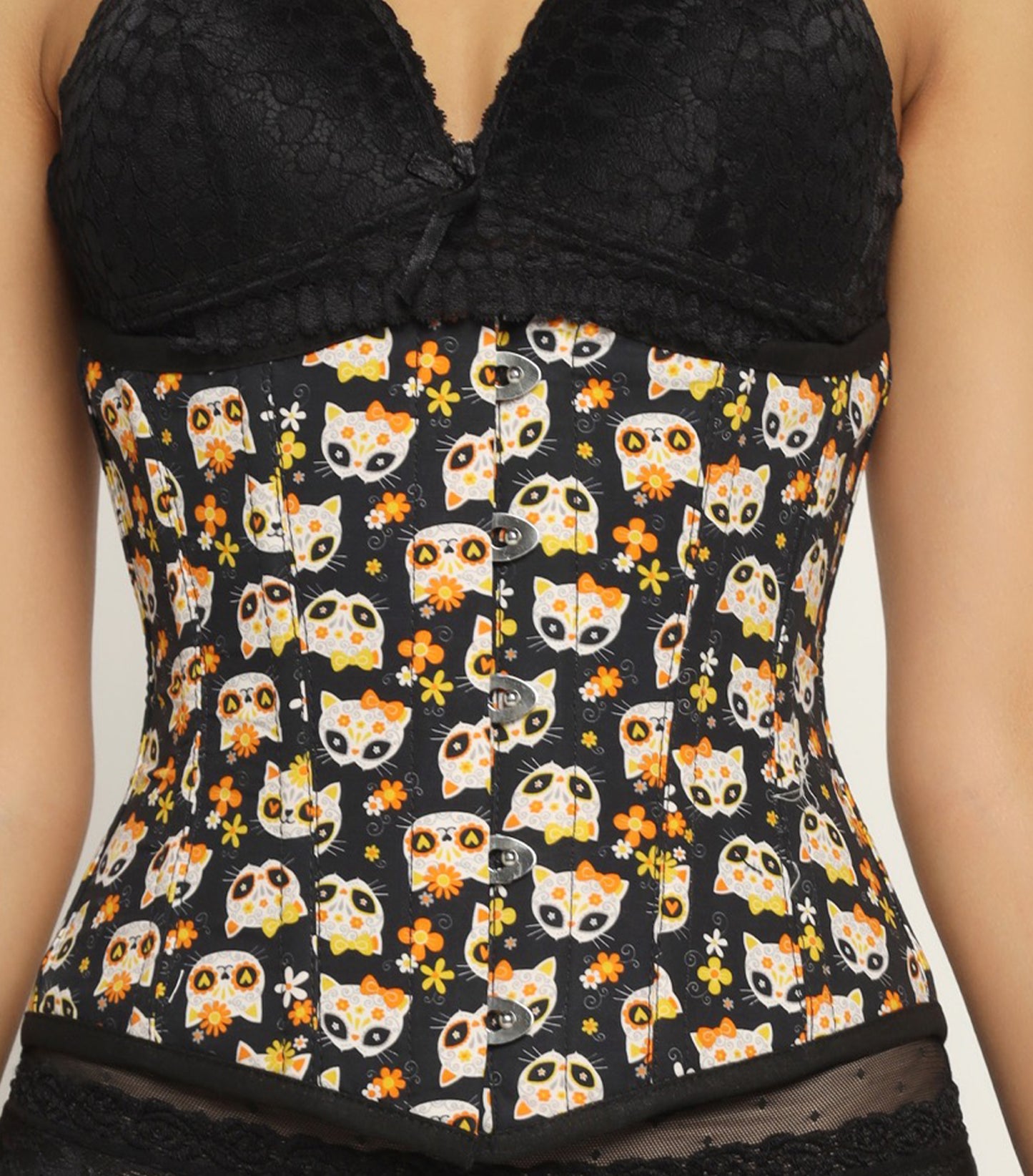 Cat printed waist reducing underbust corset