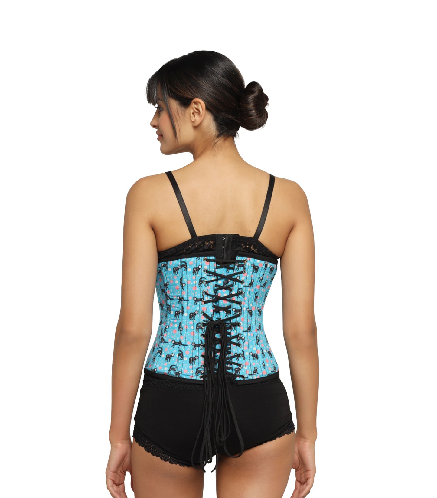 Cat printed waist reducing underbust corset