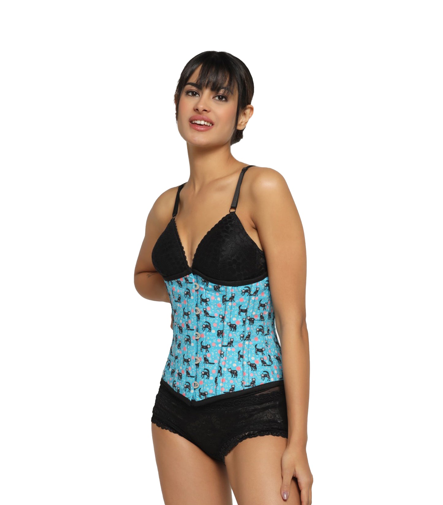 Cat printed waist reducing underbust corset