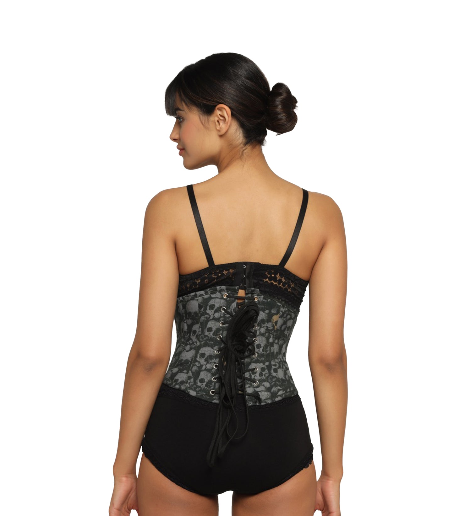Grey Skullprinted Waist Reducing Authentic Steel Boned Sexy Underbust Corset