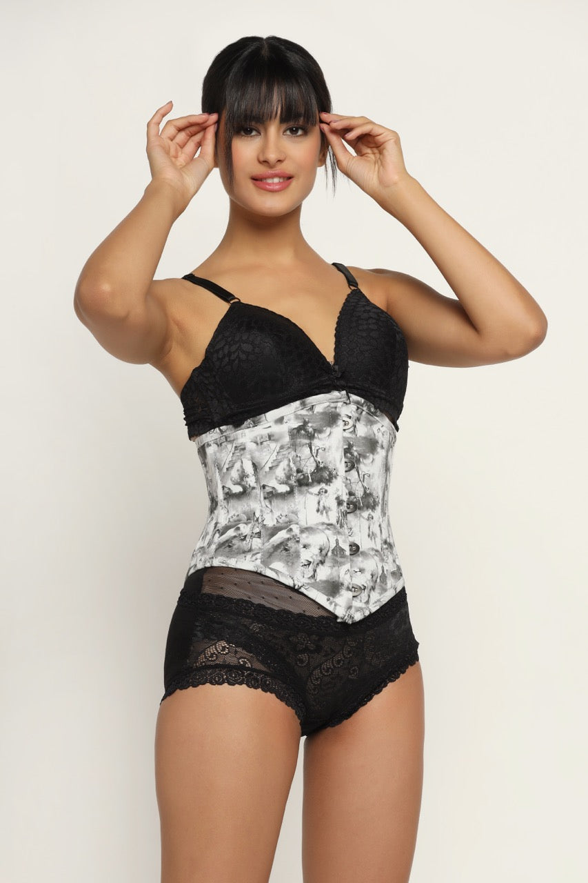 Quatrefoil printed Waist Reducing Authentic Steel Boned Sexy Underbust Corset