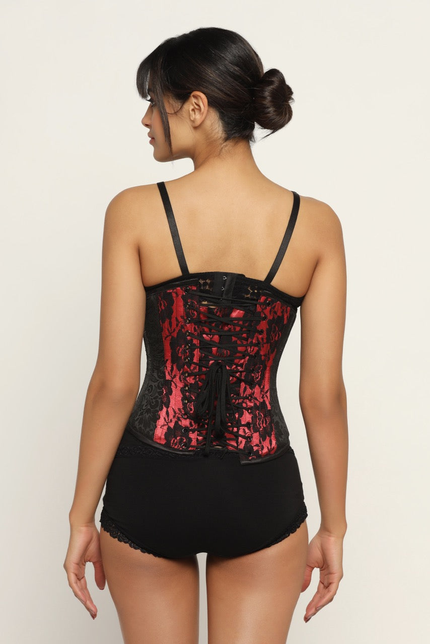 Red Black waist reducing underbust corset