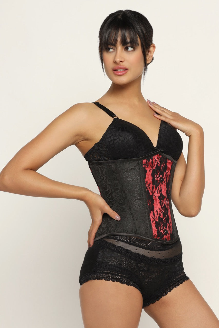 Red Black waist reducing underbust corset