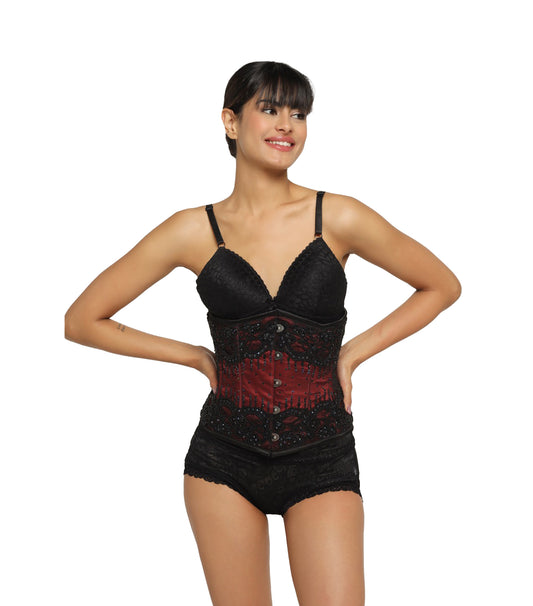 Black/Red Embroidered waist reducing  underbust corset
