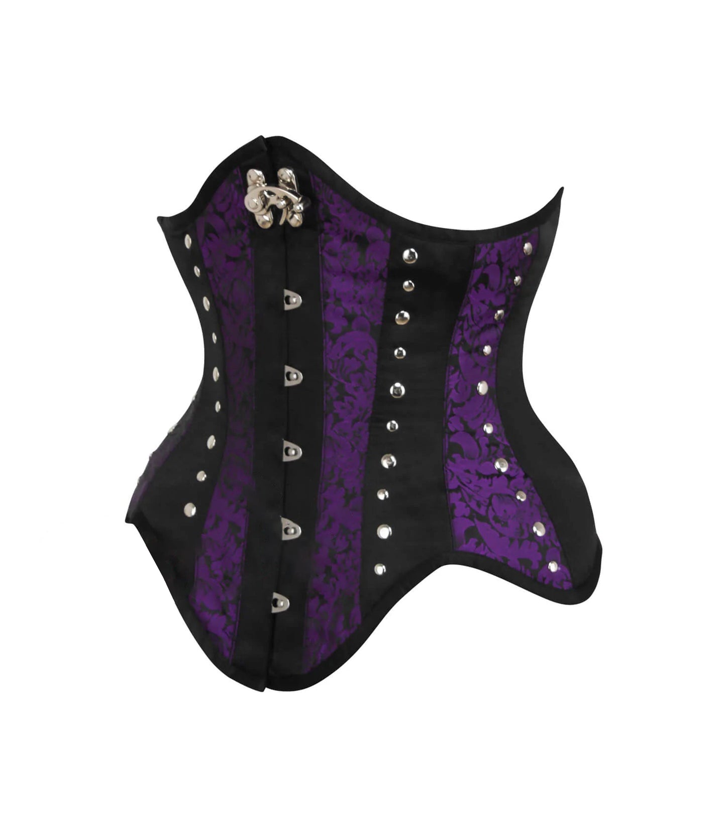 Purple Brocade Black Satin Waist Reducing Underbust Corset
