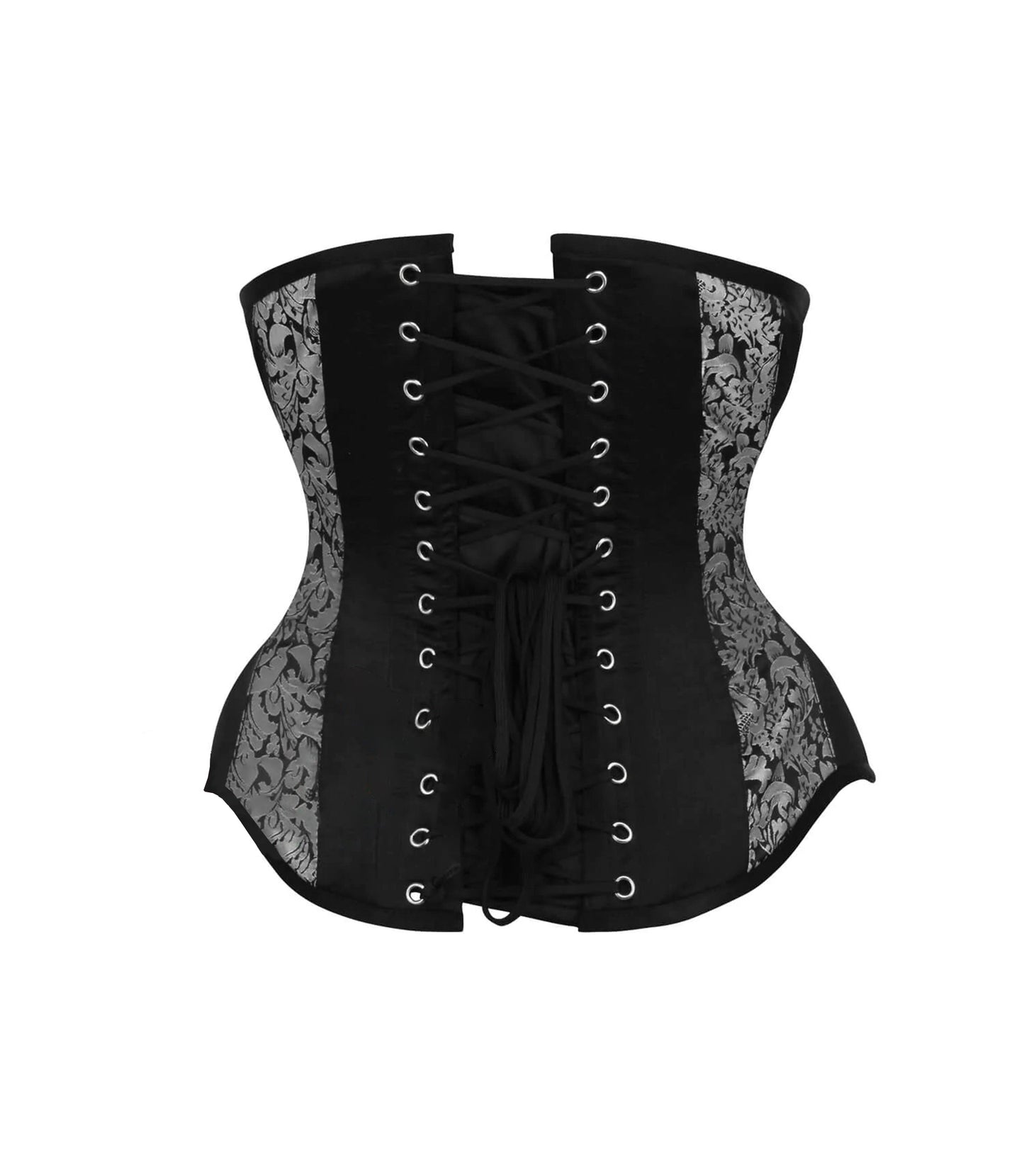 Silver Brocade Black Satin Waist Reducing Underbust Corset
