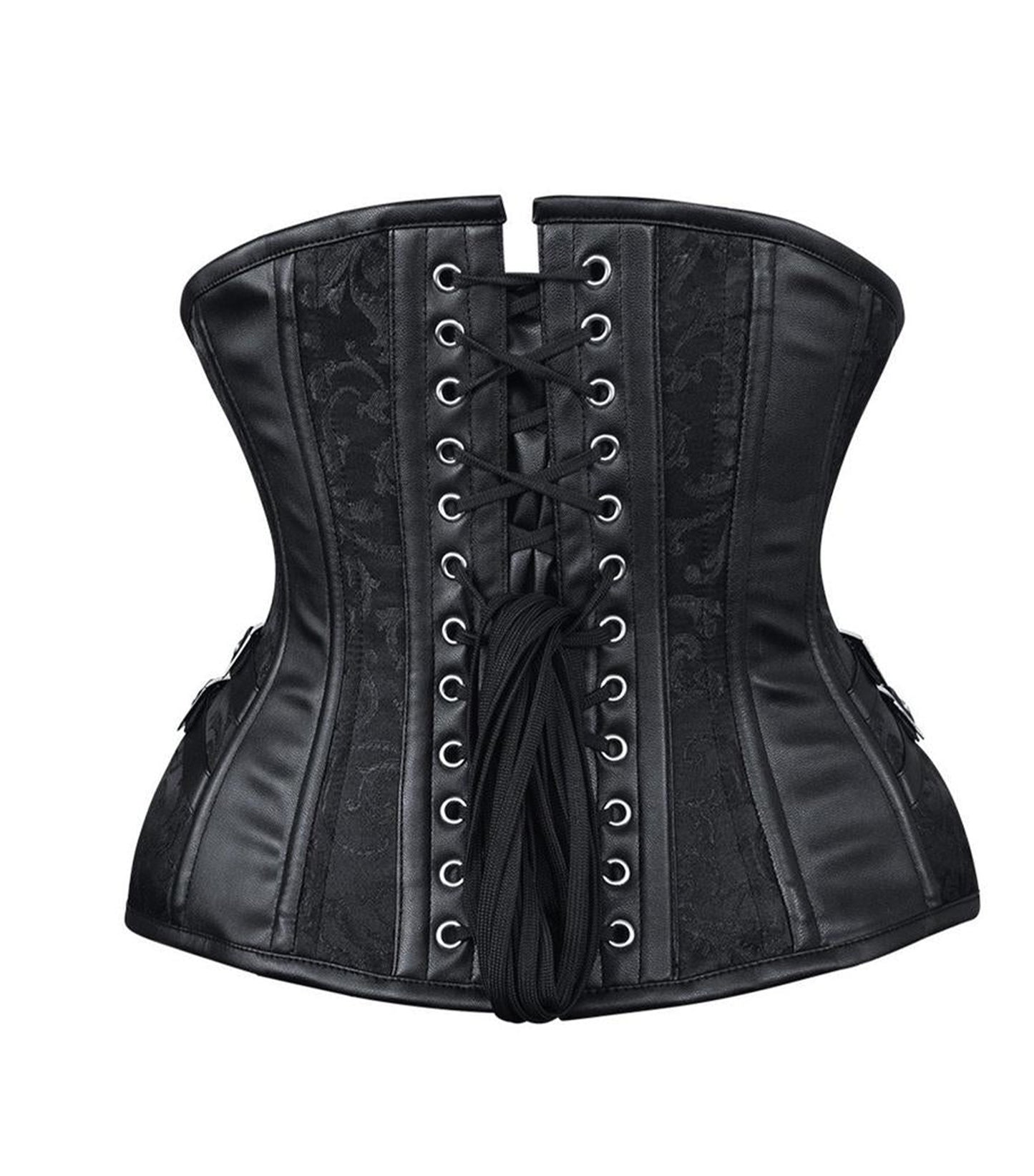 Black Brocade Cage with C-lock and Faux Leather Corset