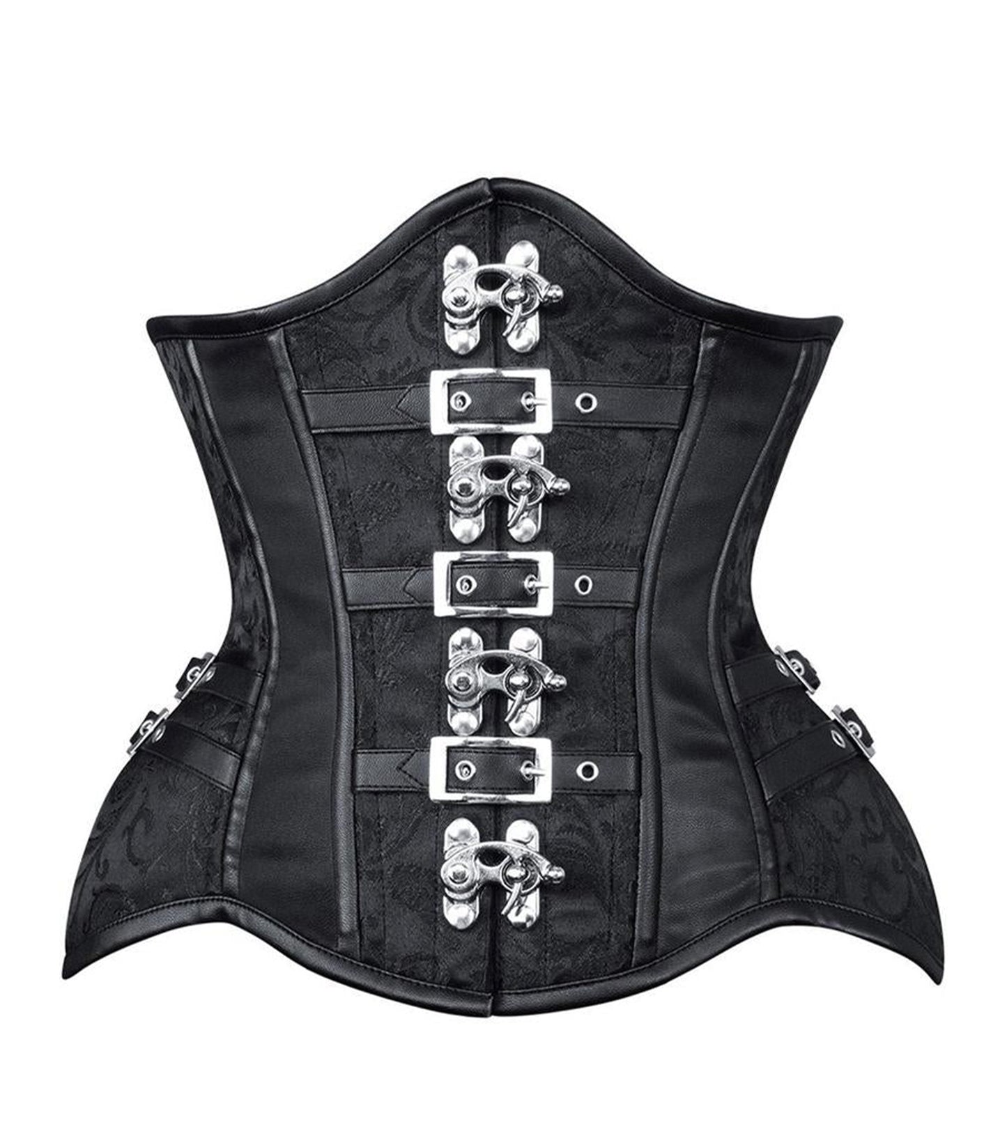 Black Brocade Cage with C-lock and Faux Leather Corset