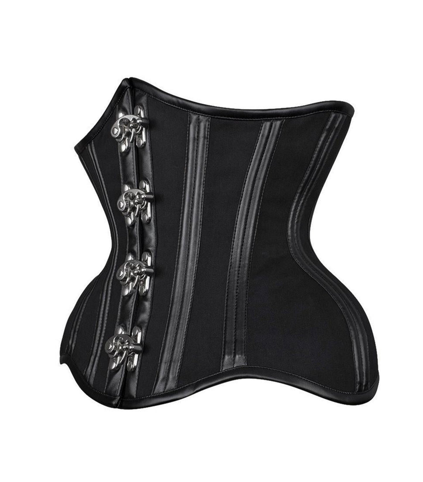 Black Cotton& Faux Leather Authentic Steel Boned Underbust Waist Training Corset