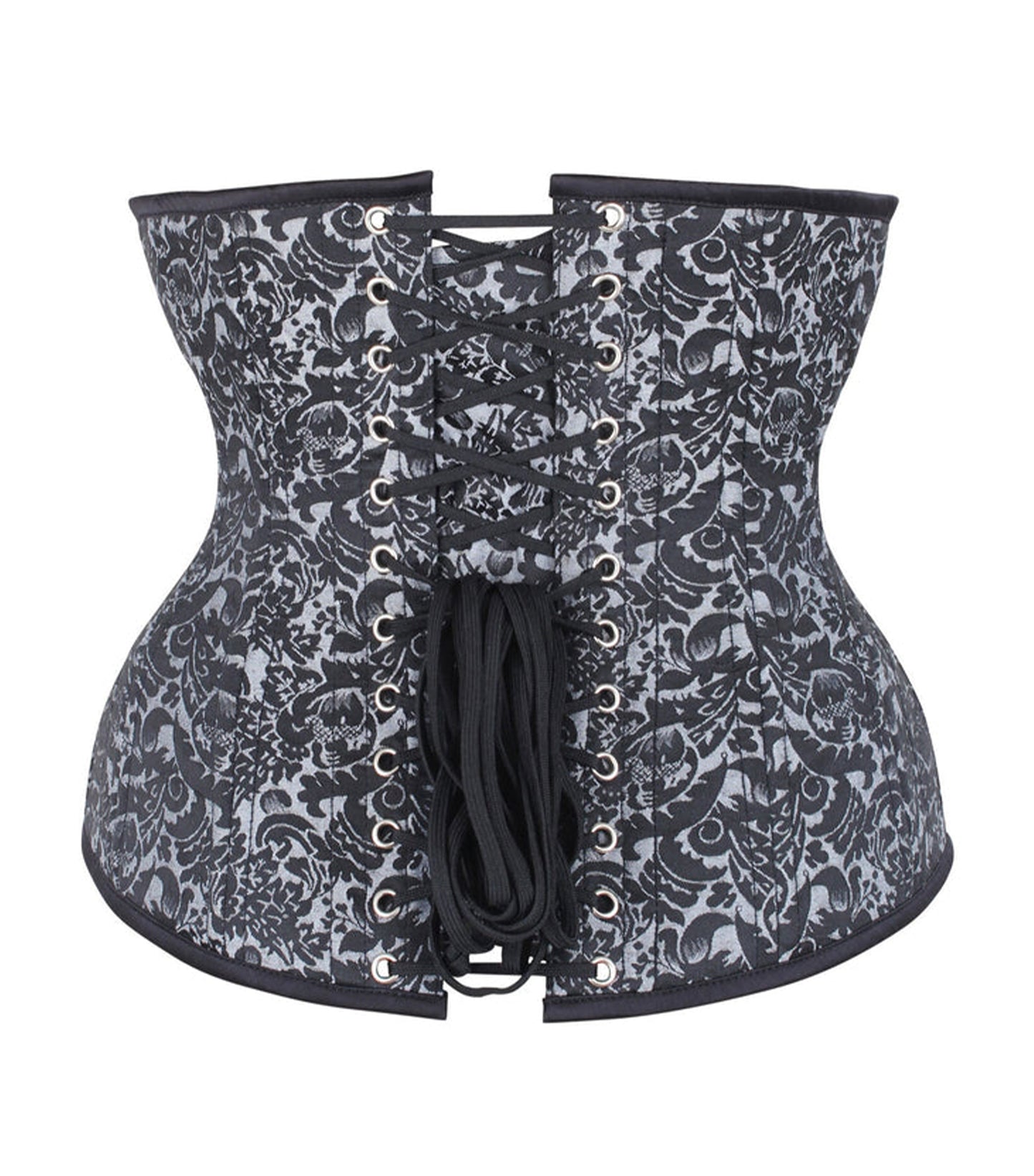 Silver/Black Brocade Authentic Steel Boned Waist Training Underbust Corset