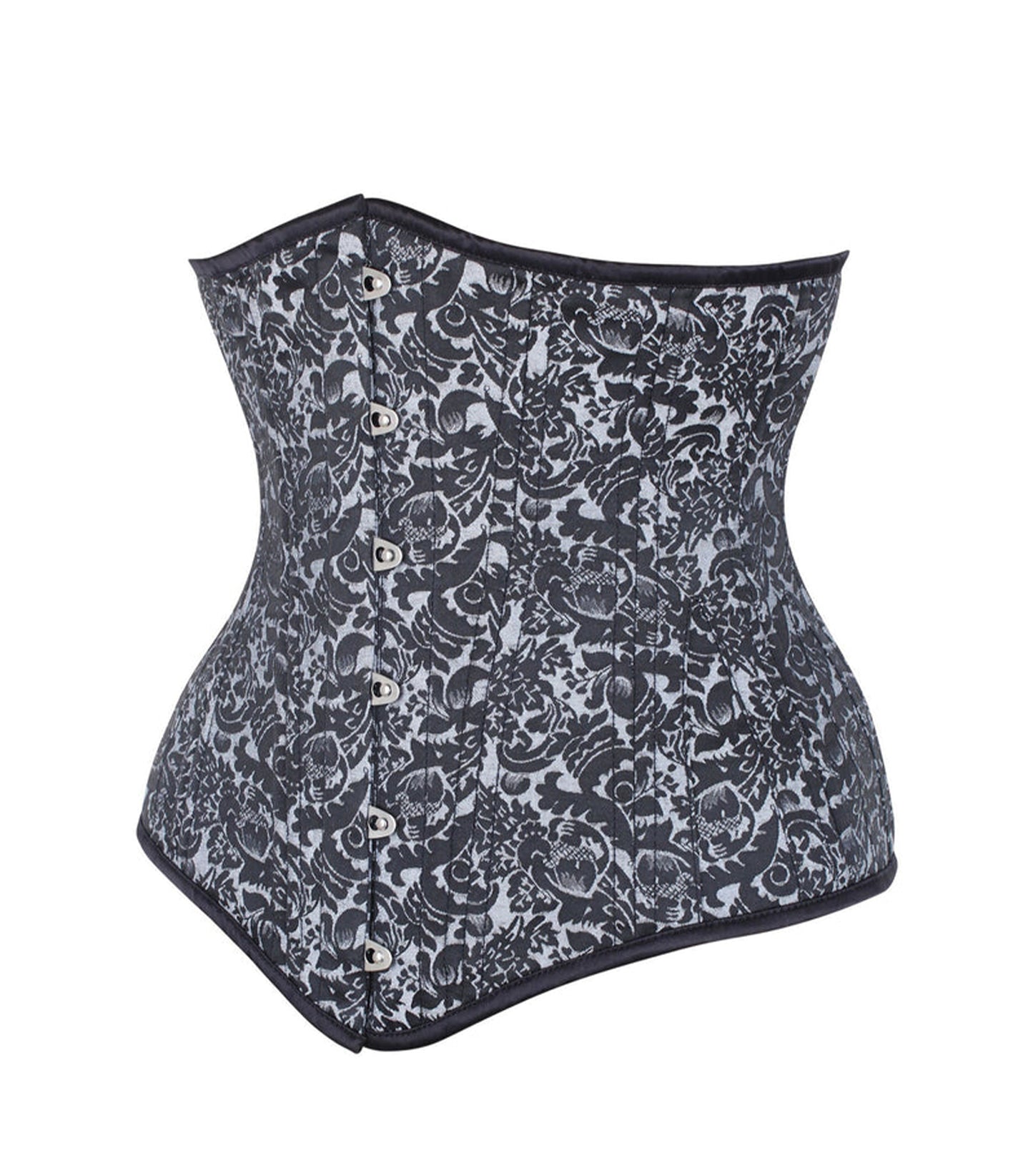 Silver/Black Brocade Authentic Steel Boned Waist Training Underbust Corset