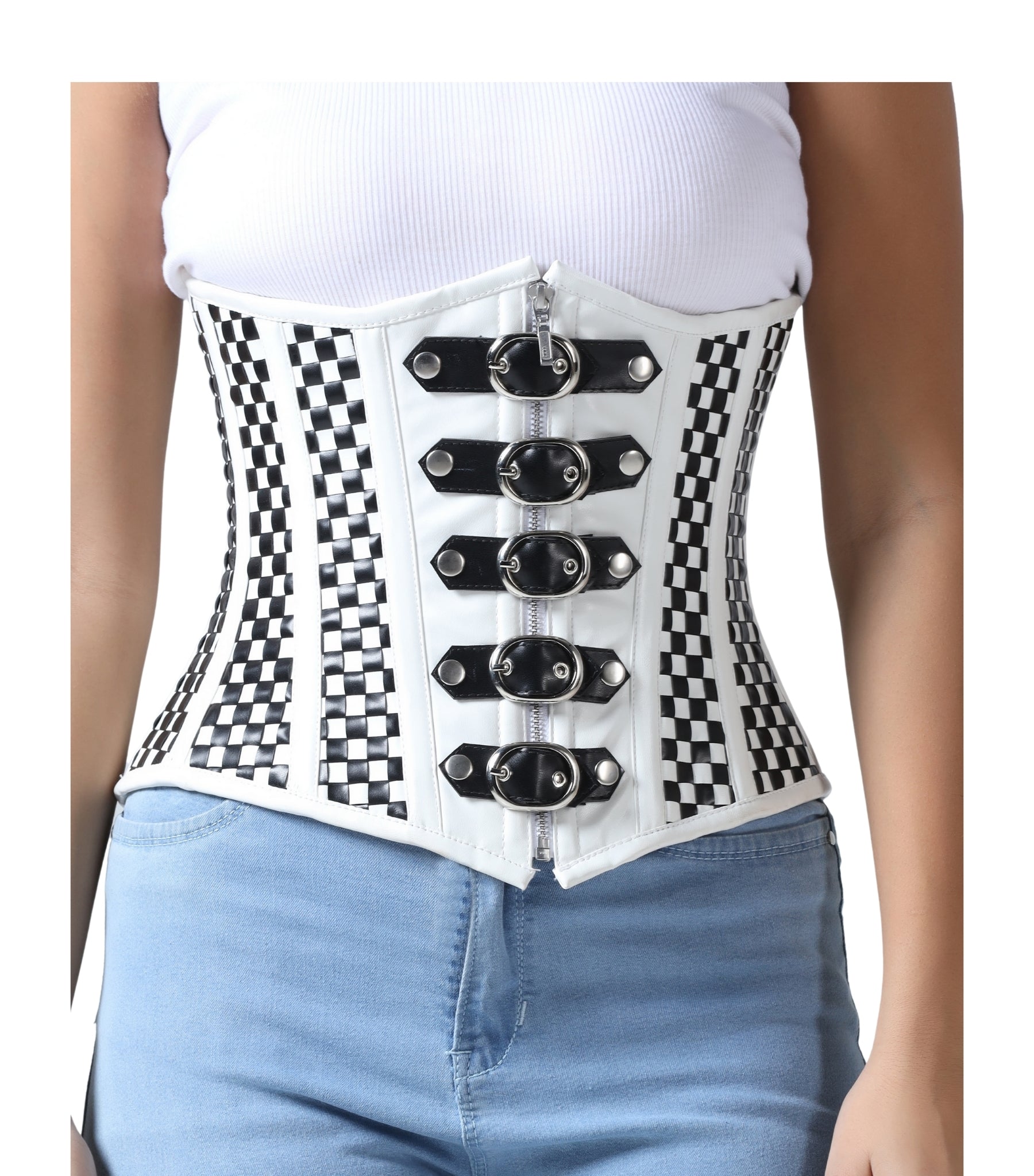 White Pu Underbust Steel Boned Corset Easto Garments