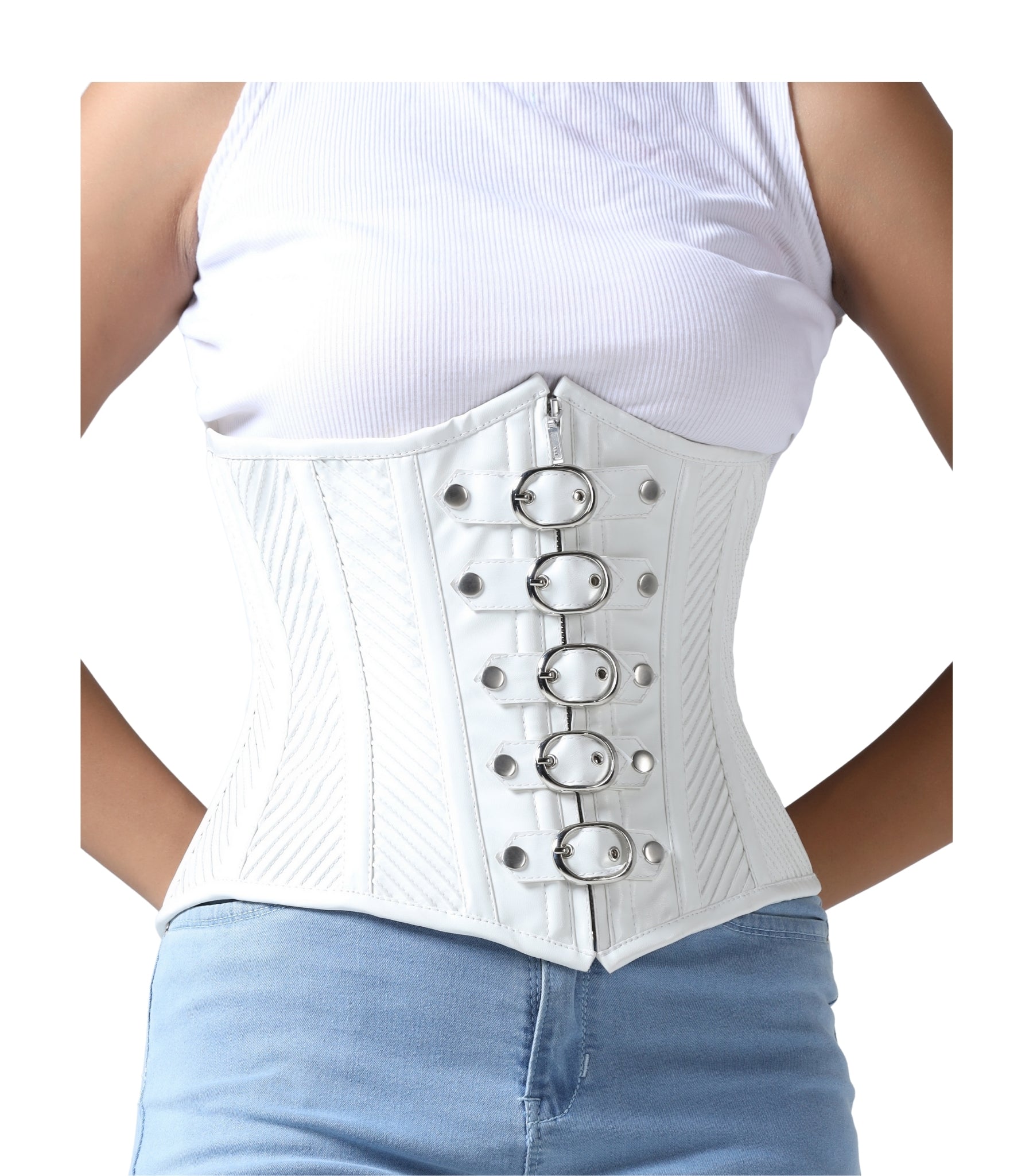 White Pu Underbust Steel Boned Corset Easto Garments