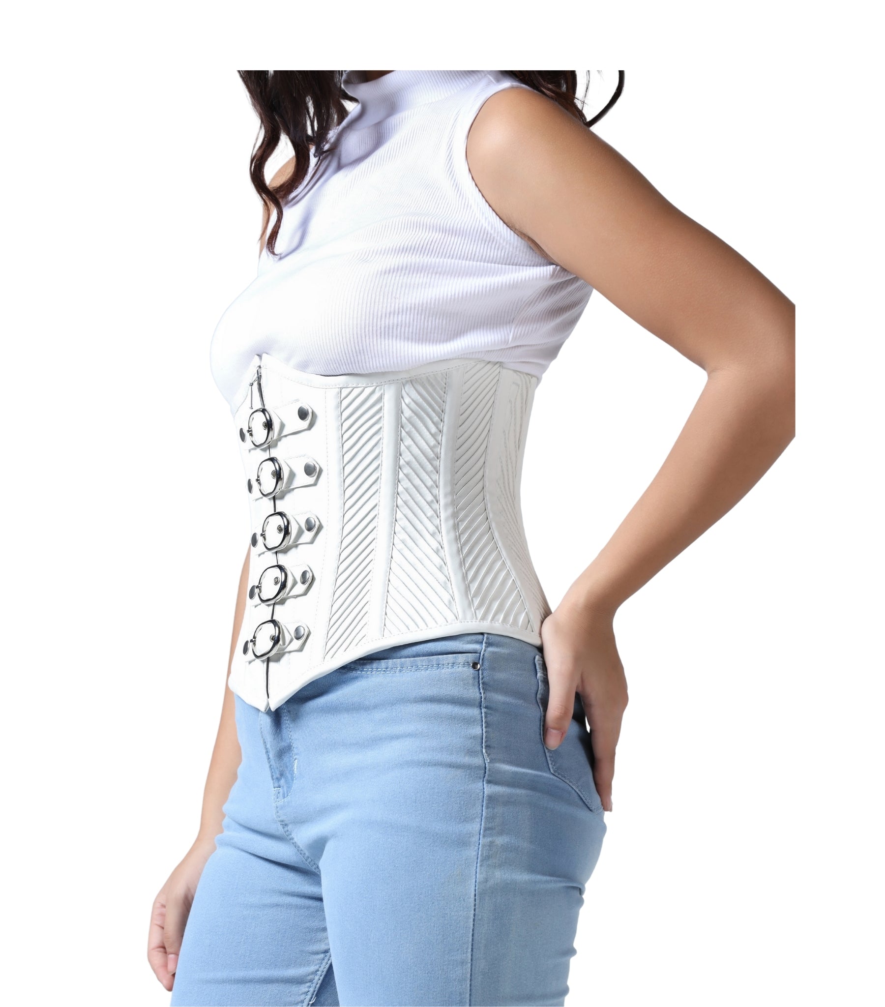 White Pu Underbust Steel Boned Corset Easto Garments