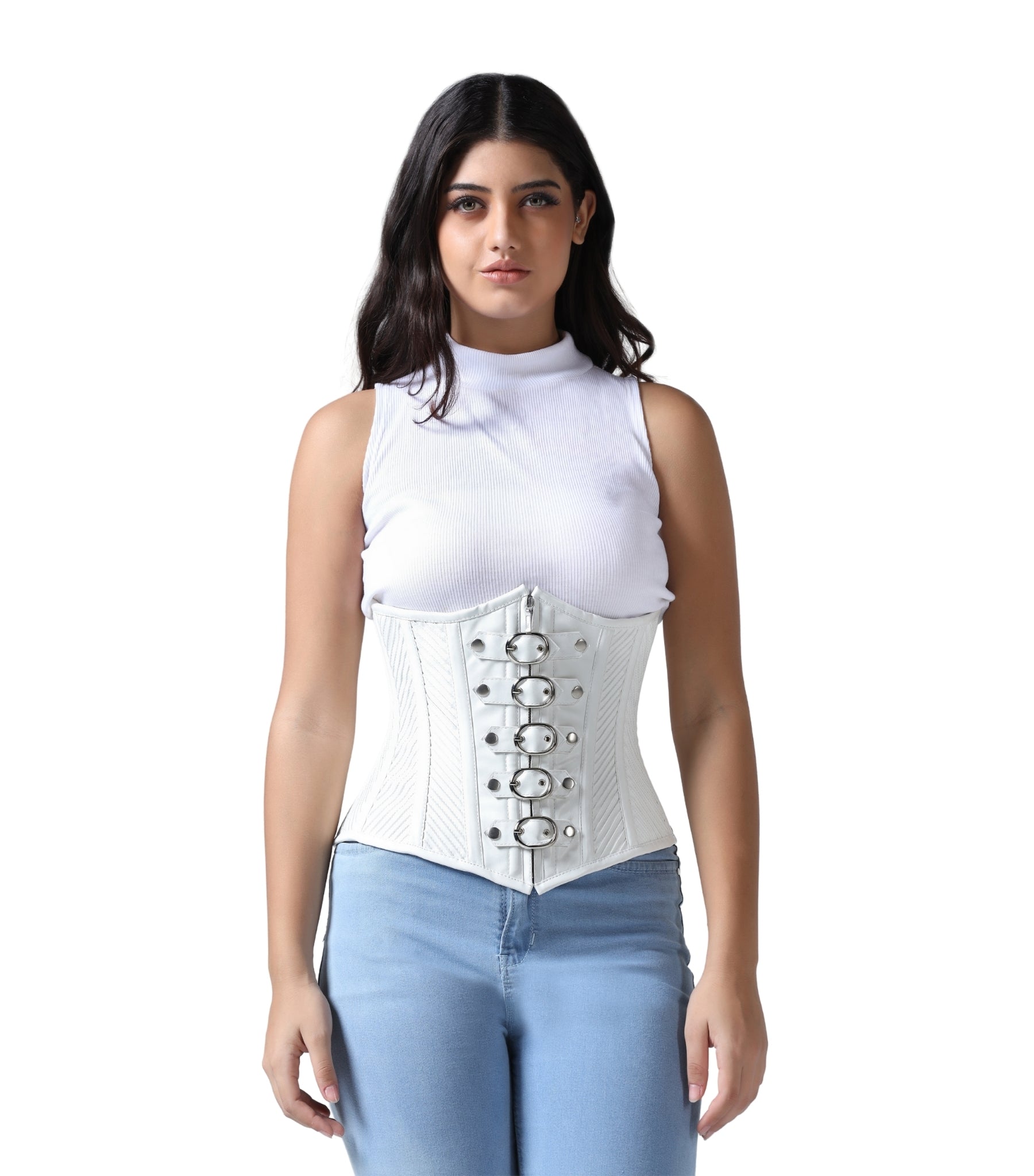 White Pu Underbust Steel Boned Corset Easto Garments