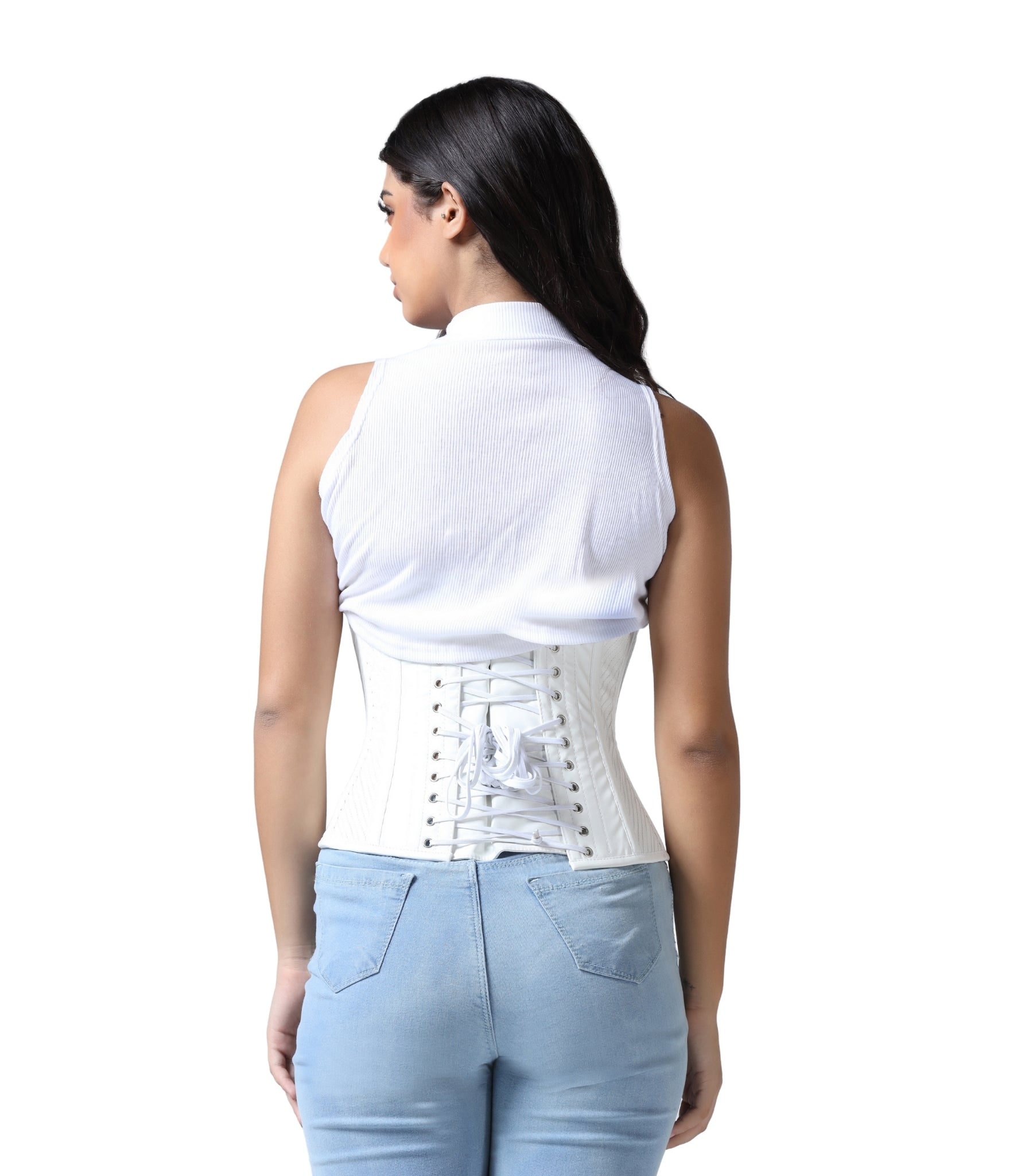 White Pu Underbust Steel Boned Corset Easto Garments