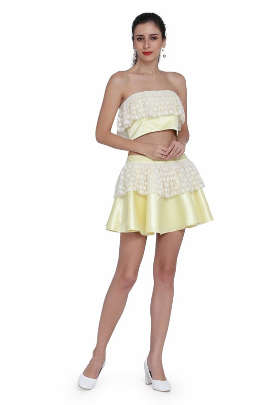 Light yellow and off white western dress.