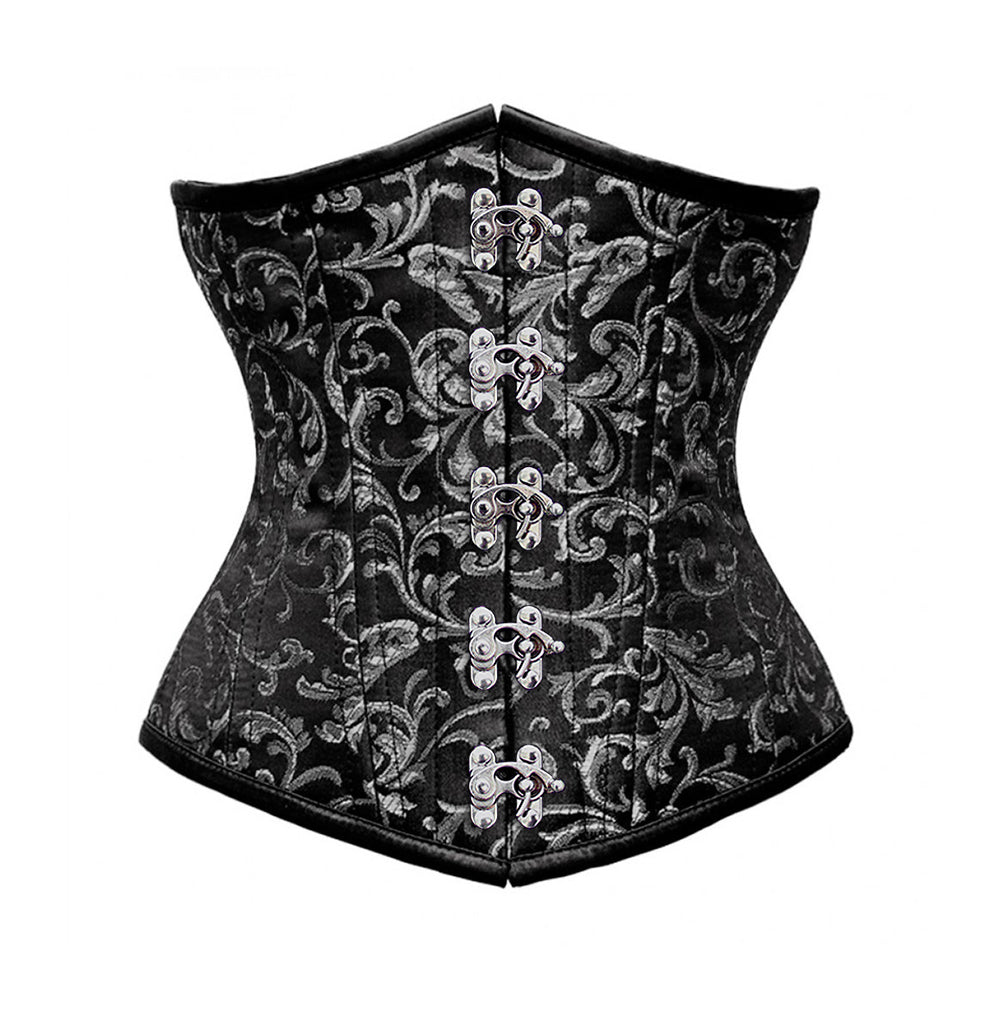 Authentic Steel Boned Waist Reducing Black Silver Underbust Corset