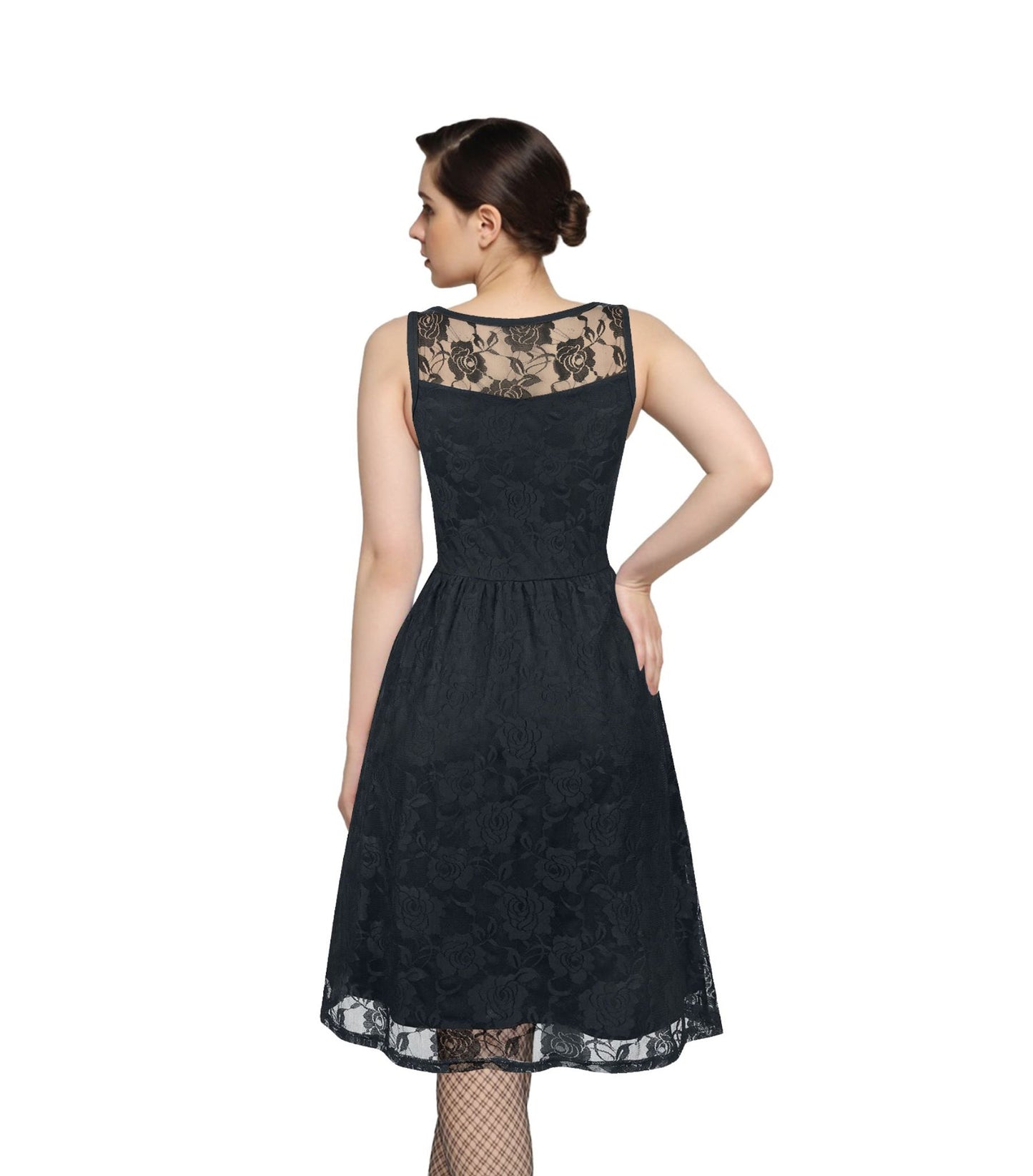 Women's Black Flair Flower Mesh Dress - Wholesale