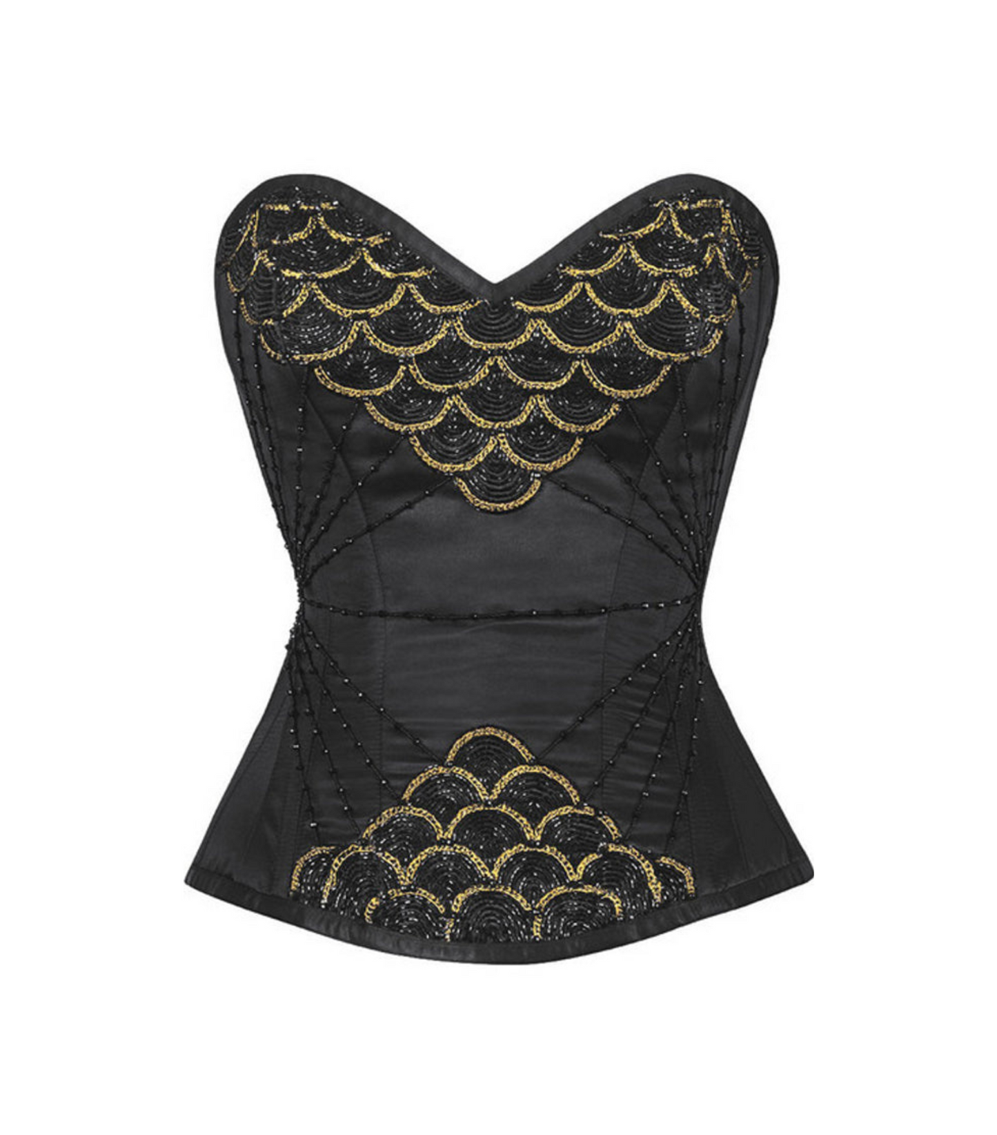 Fish Scales Beaded Black Overbust Corset