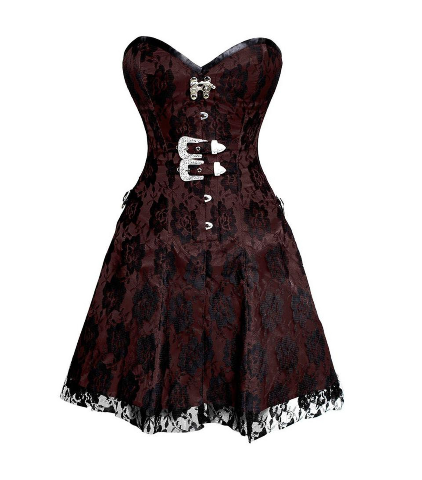 Brown Satin Black Net Corset Dress