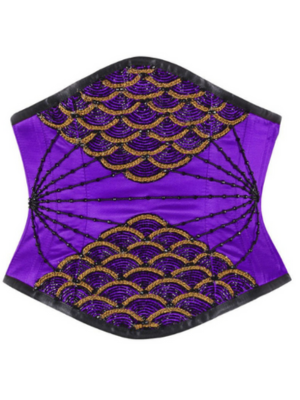 Satin Purple Embroidered Fish Scale Waist Reducing  Underbust Corset Easto Garments