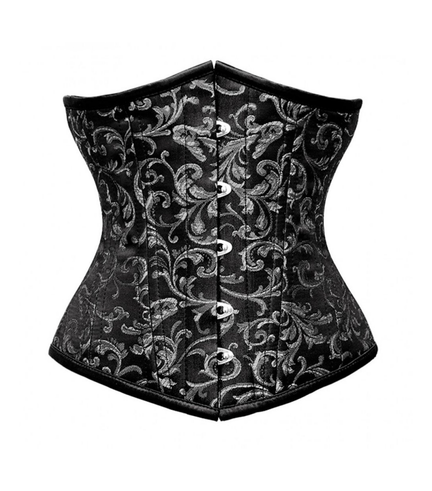 Authentic Steel Boned Waist Reducing Silver Black Underbust Corset