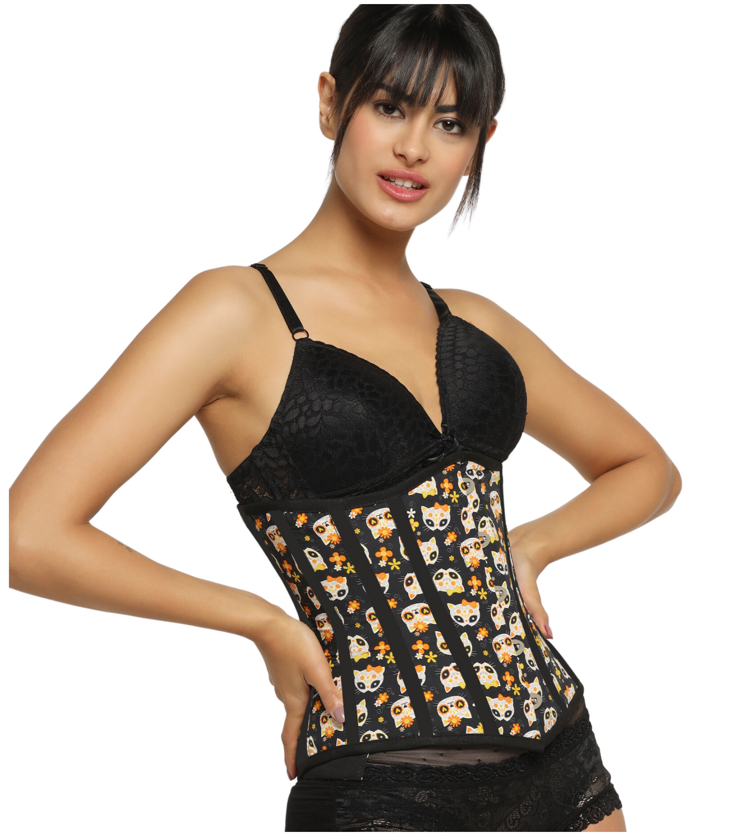 Cat printed waist reducing underbust corset