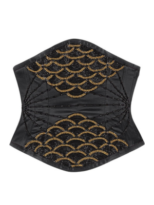Satin Black Embroidered Fish Scale Waist Reducing  Underbust Corset Easto Garments