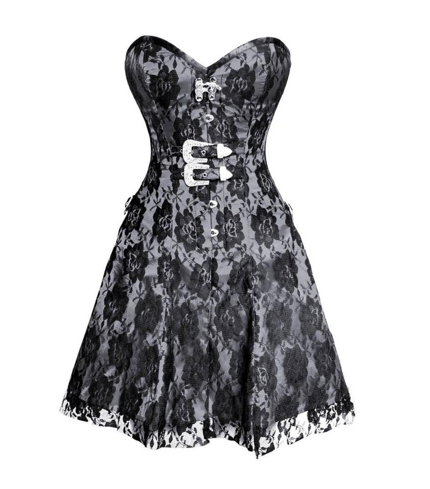 White satin Black Net Corset Dress