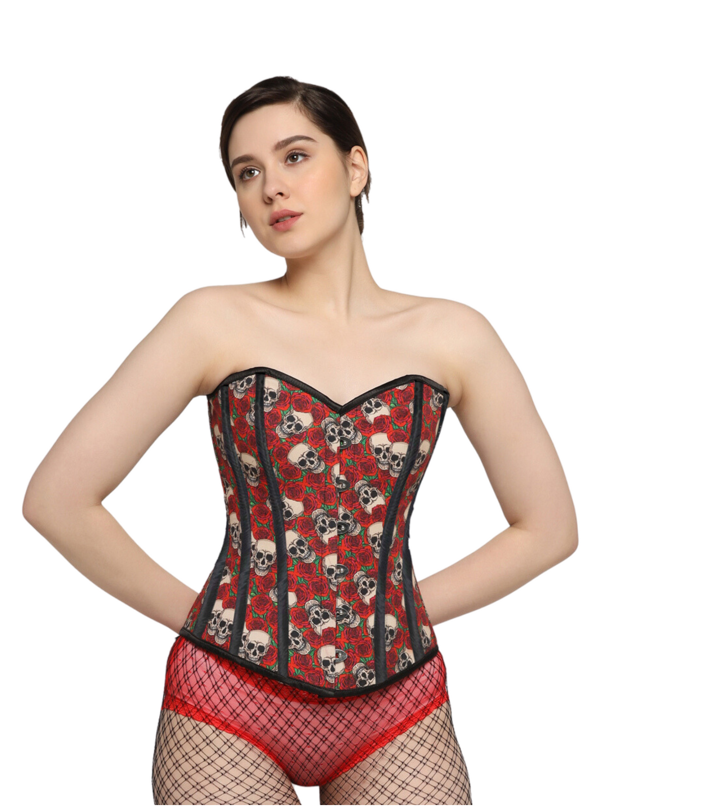 Skull Rose printed waist reducing overbust Corsets