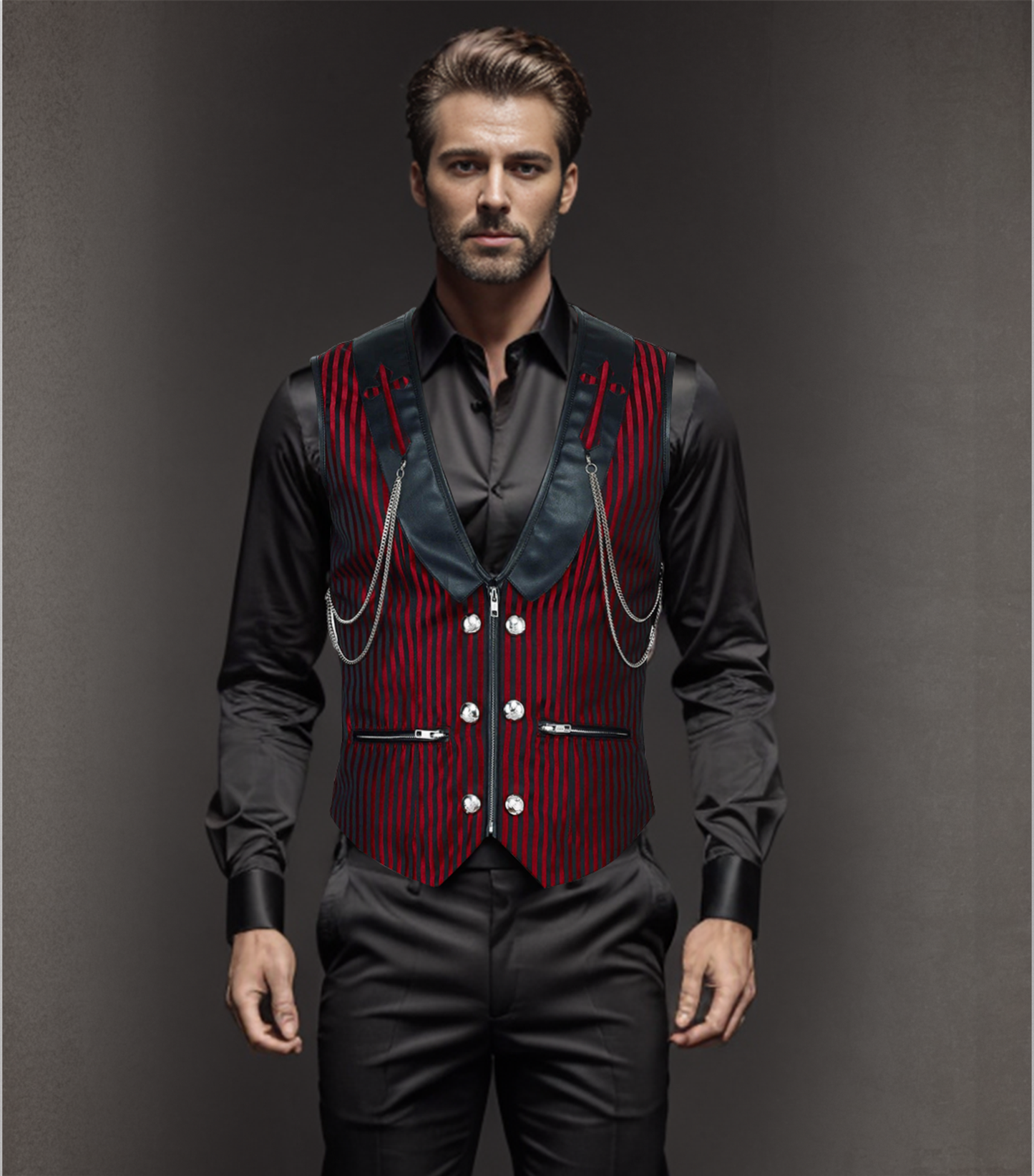 Stripes Brocade Gothic Men's Waist Coat