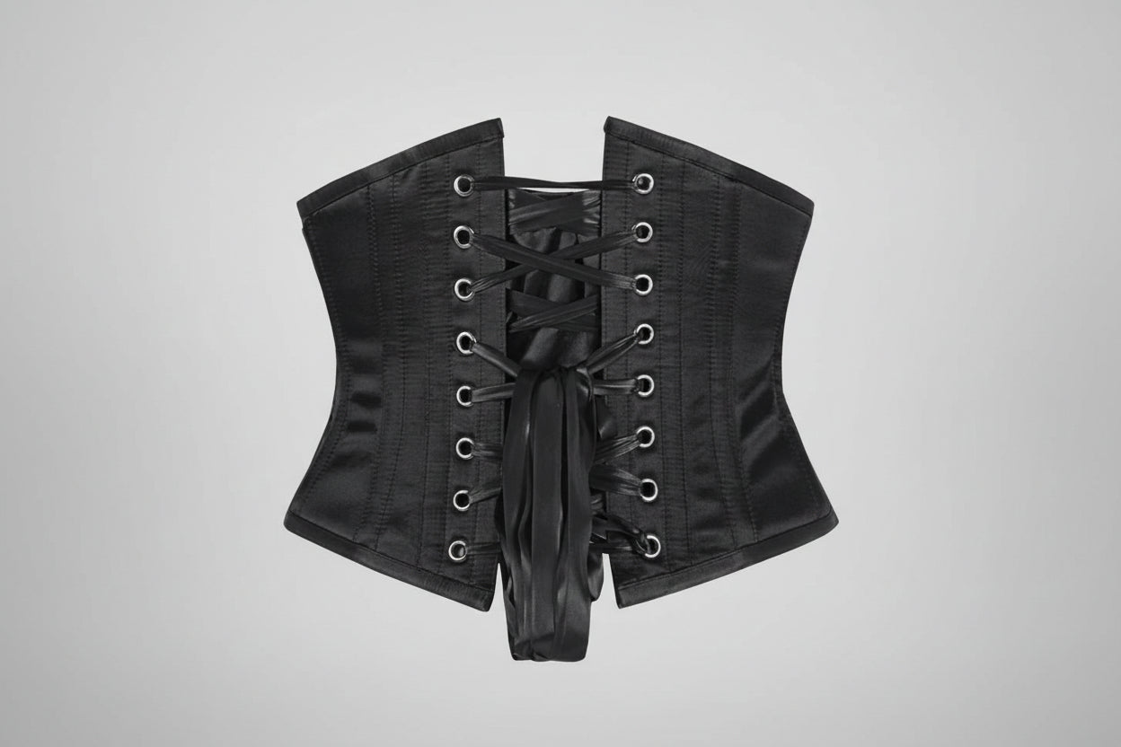 Satin Black Embroidered Fish Scale Waist Reducing Underbust Corset (Copy) Easto Garments
