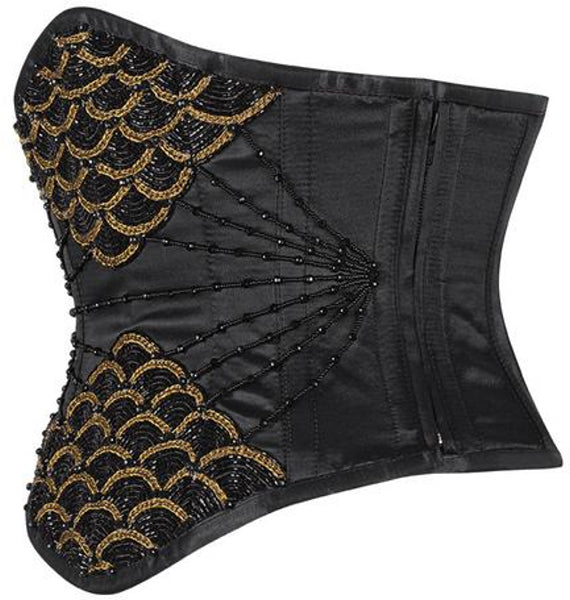 Satin Black Embroidered Fish Scale Waist Reducing  Underbust Corset (Copy) Easto Garments