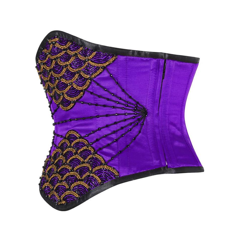 Satin Green Black Embroidered Fish Scale Waist Reducing  Underbust Corset Easto Garments
