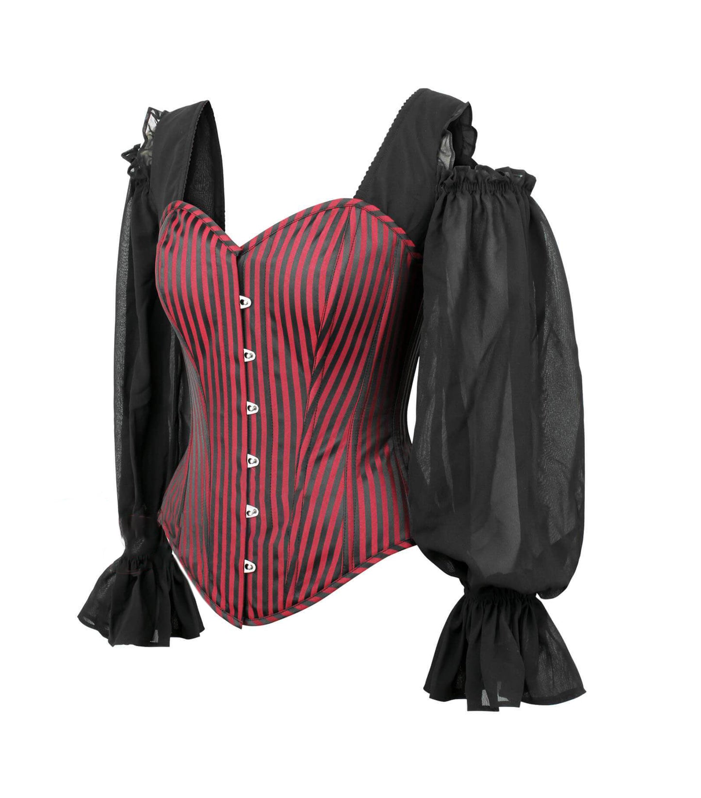 Black Red Strip Brocade Overbust Corset
