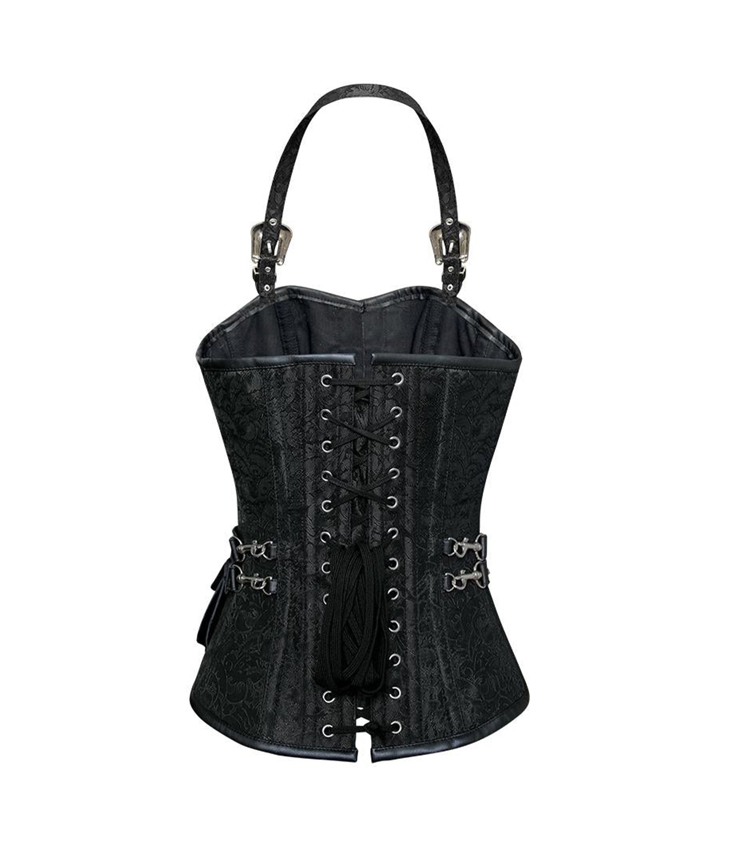 Black brocade waist reducing overbust Corsets